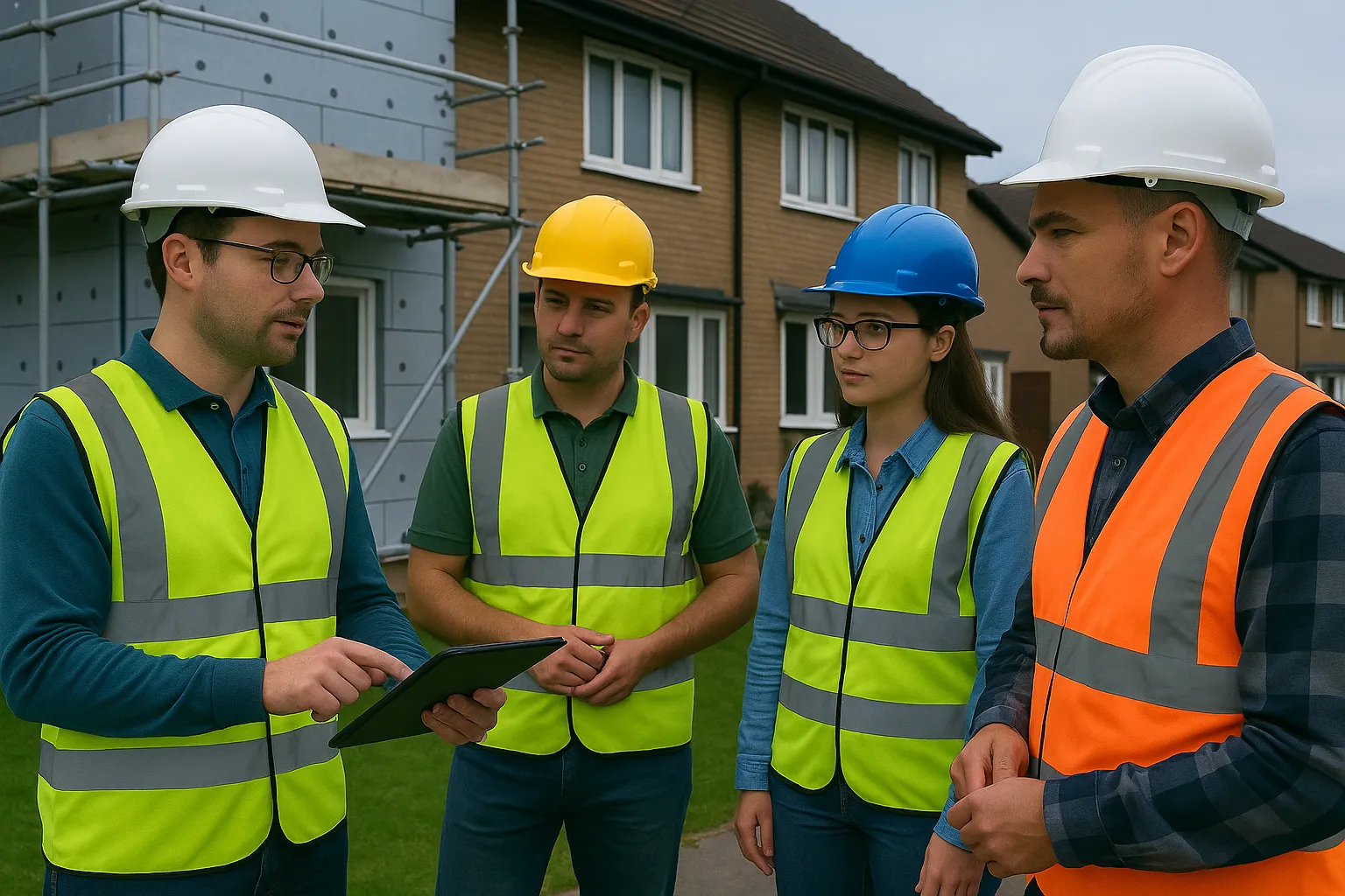 Domestic Energy Assessor preparing for a property survey with retrofit delivery team