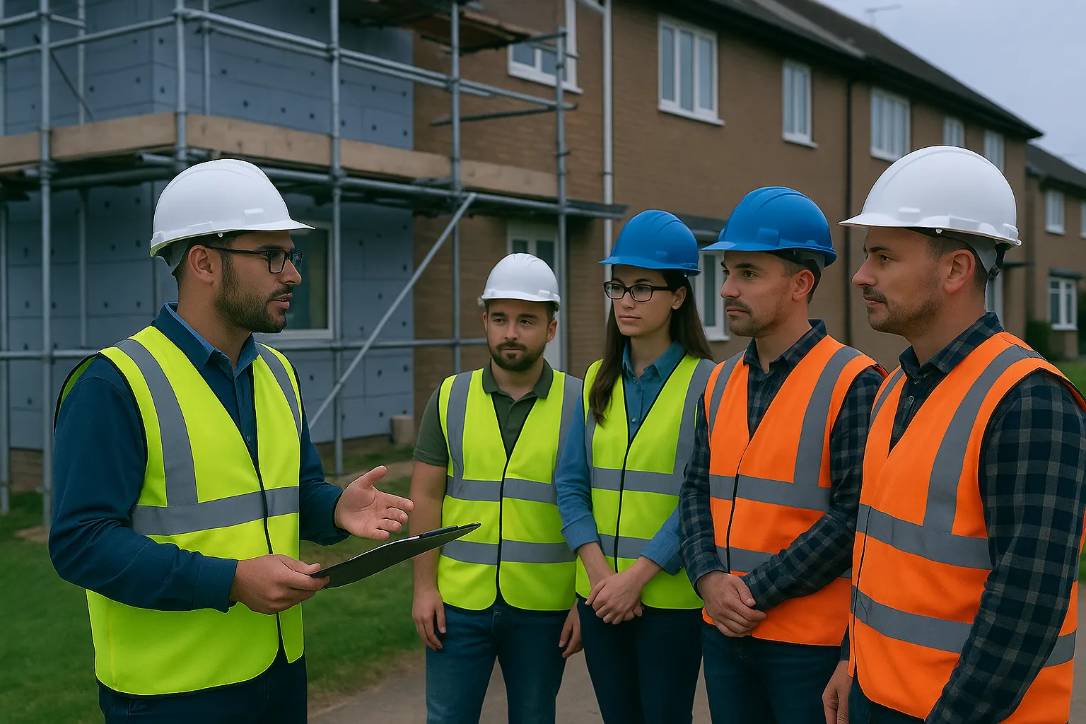 Site Manager coordinating with installation team on retrofit project